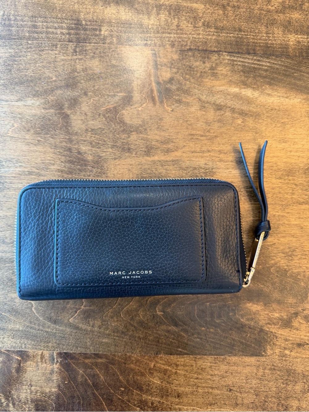 Marc Jacobs Black Pebbled Leather Zip Wallet with Wrist Strap